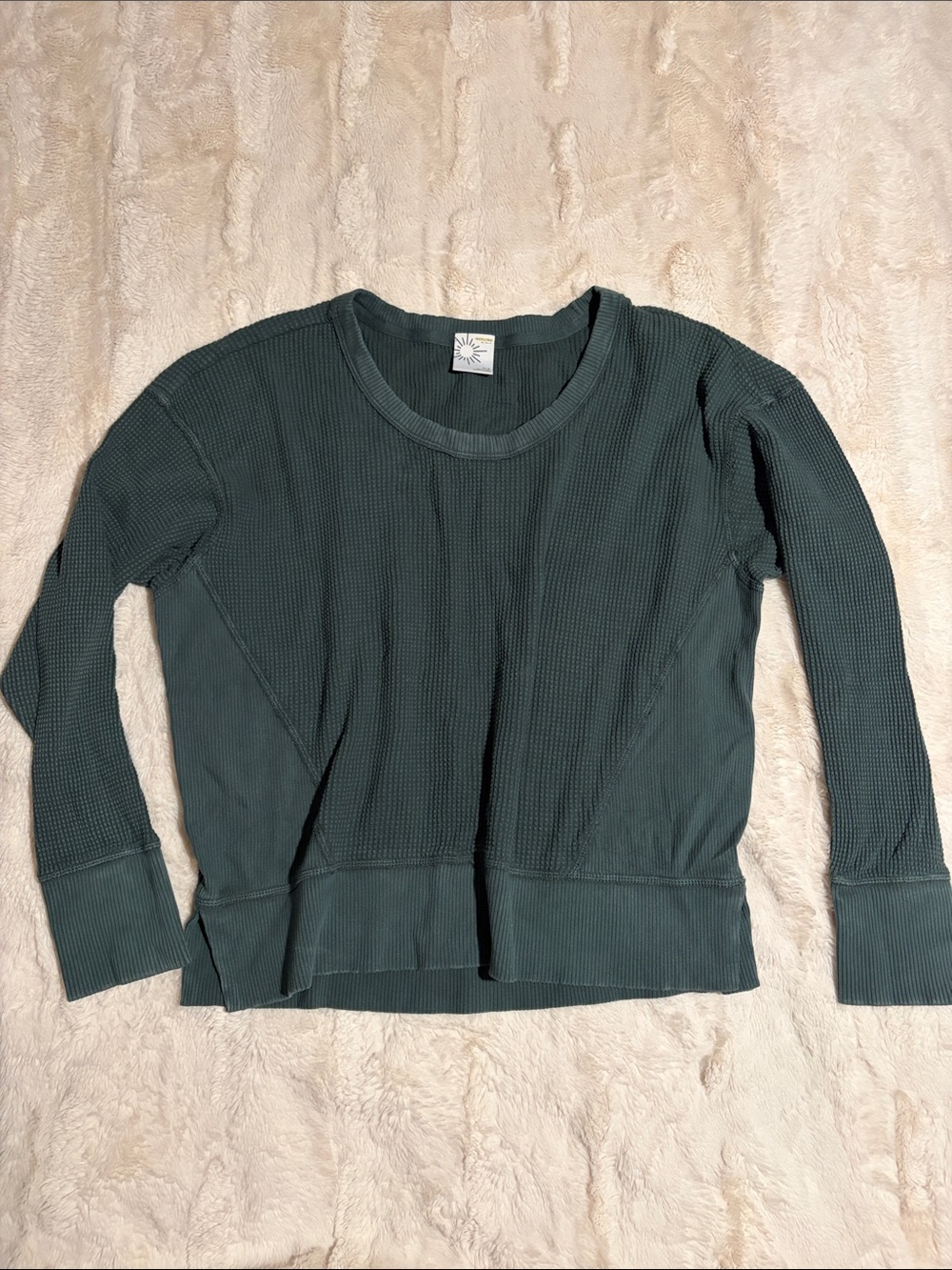 NWOT Aerie offline Dark Green Long Sleeve Oversized Thermal Top Sz XS